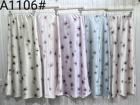 Floral Print Satin A-Line Skirts